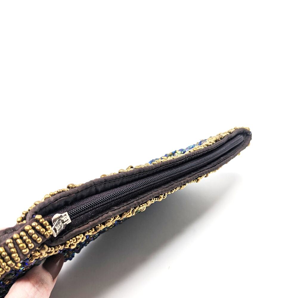 Pinkhouse Womens Bag Beaded Clutch Wristlet Indonesia Blue Green Gold Handmade - Picture 5 of 6